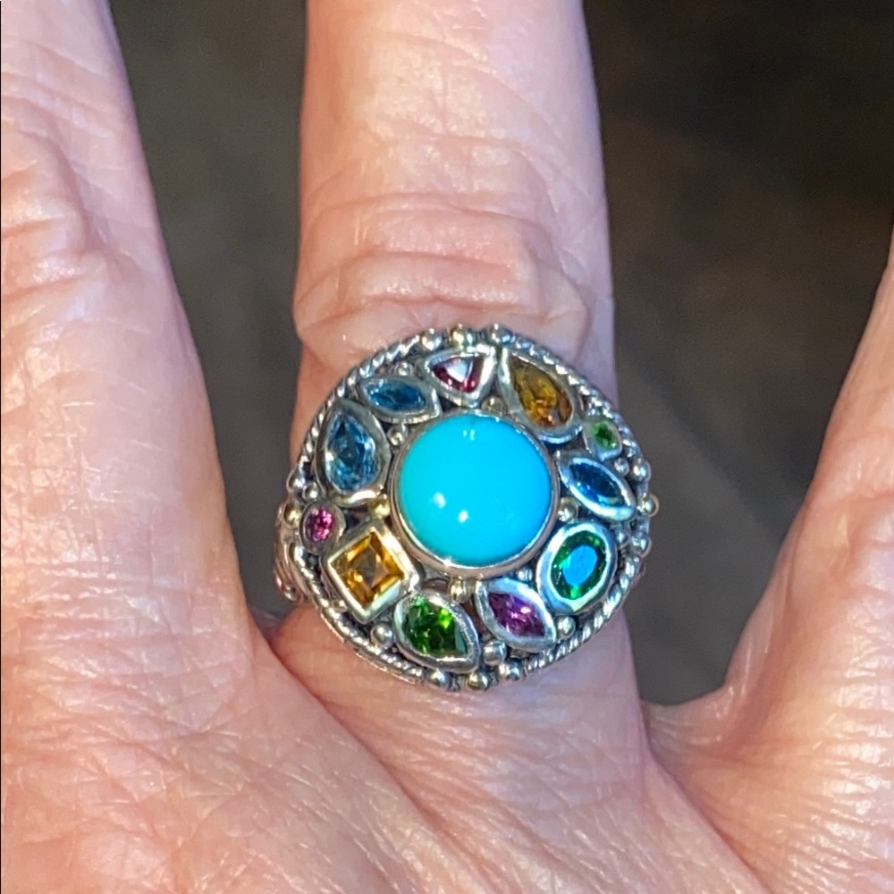 Artisan Turquoise and Multi-gemstone Ring - Picture 13 of 14